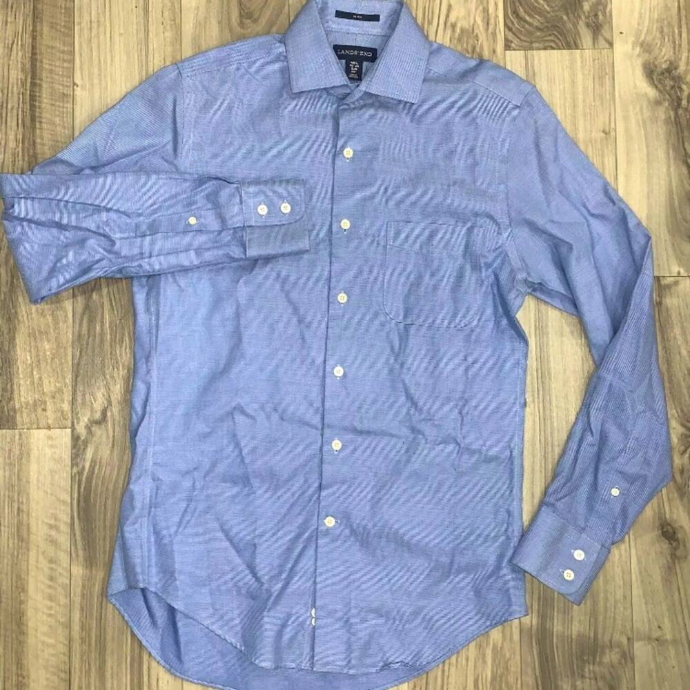 Lands’ End Men’s 14-1/2 32-33 Blue L/S B/F Non‎ Iron Slim Fit Cotton Shirt